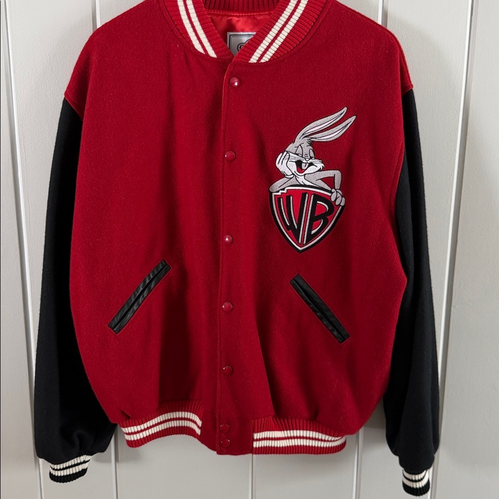 Vintage Warner Bros Bugs Bunny Varsity Jacket – Red & Black Wool Blend – Large